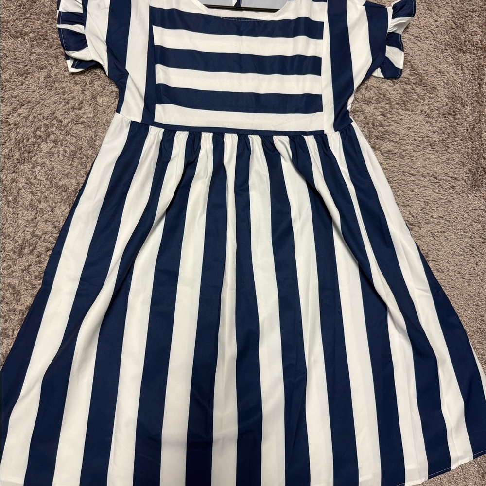 Charming Navy and White Striped  Dress